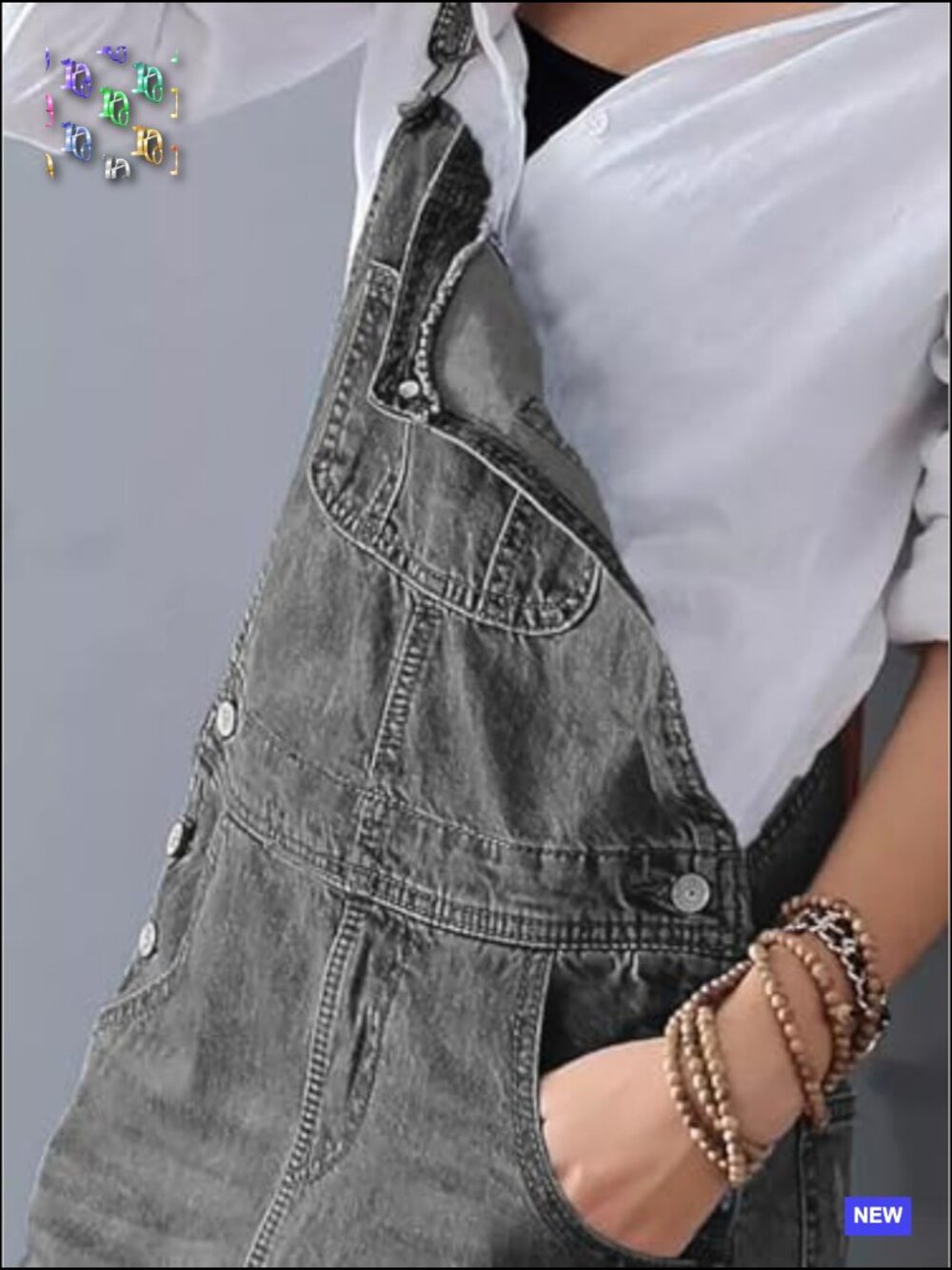 Adjustable Strap Distressed Denim Overall Dress A-Line Pinafore Jean Dress with - Picture 6 of 6
